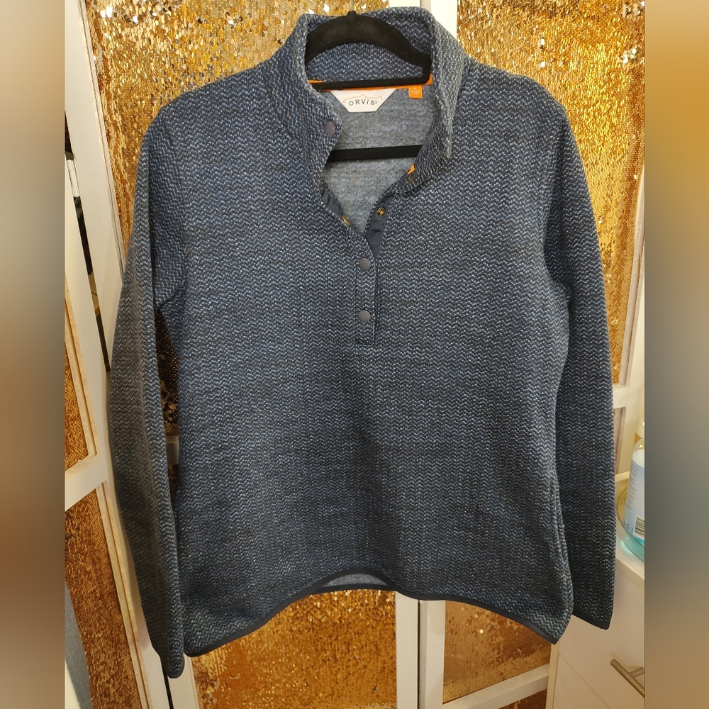 Orvis Fleece Lined Pullover 1/4 Button Navy Large New without Tags - Picture 4 of 16